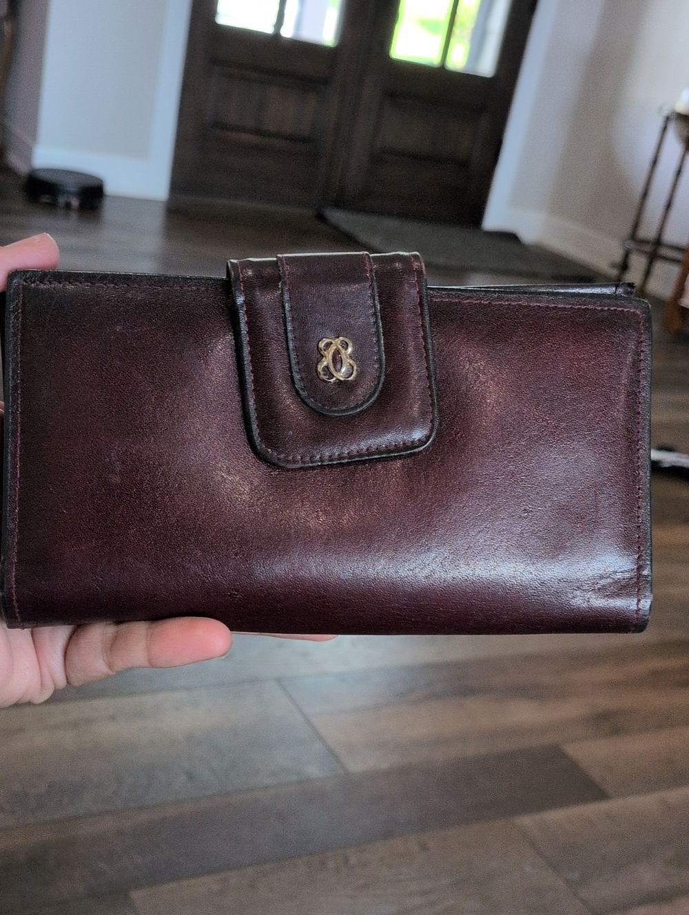 Vintage 70s Leather Wallet in Dark Brown with Gold Accent